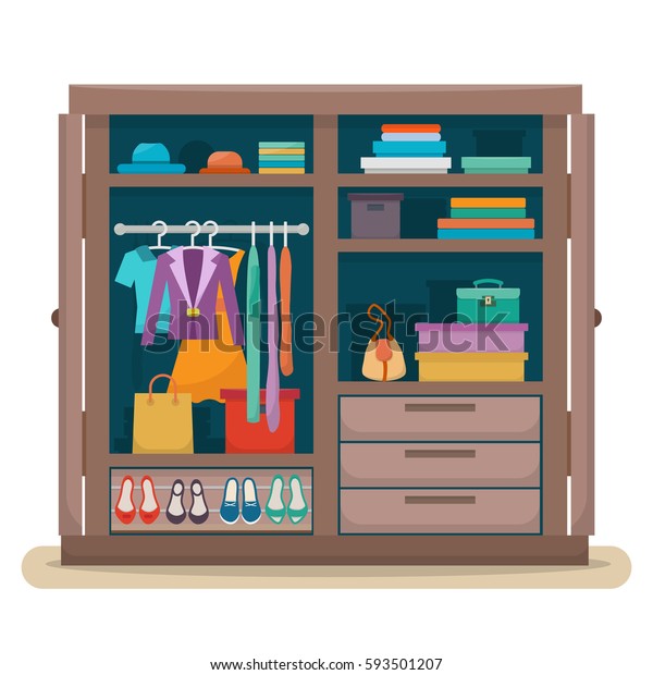 Wardrobe Cloths Closet Clothes Bags Boxes Stock Vector Royalty