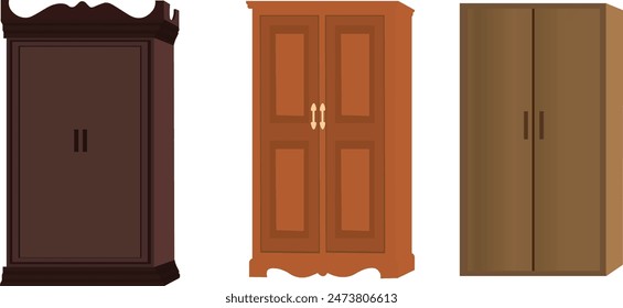 Wardrobe collection with different design, old design cupboard. Indian almirah vector illustration for cartoon animation