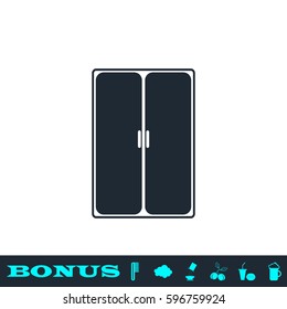 Wardrobe or Cupboard icon flat. Black pictogram on white background. Vector illustration symbol and bonus button