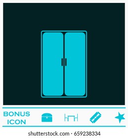 Wardrobe or Cupboard icon flat. Blue pictogram on dark background. Vector illustration symbol and bonus icons