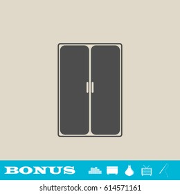 Wardrobe or Cupboard icon flat. Grey pictogram on light background. Vector illustration symbol and bonus button real estate, ottoman, vase, tv, fishing rod
