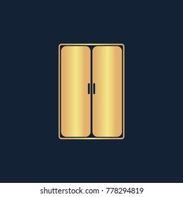Wardrobe or Cupboard icon flat. Simple gold pictogram on dark background. Vector illustration symbol