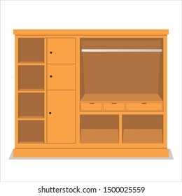 Wardrobe or cupboard with original wood color, can be used for interior design for house, school, or office. Natural wood furniture in flat style