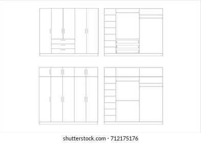 Wardrobe design collection isolated on white background. Vector. Furniture design.  Production. Home Interior Design Software Programs. Project management. Lines, projection, construction, shop.
