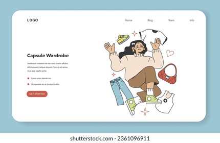 Wardrobe developing web banner or landing page. Character choose or collect sets of clothes, making combination of fashionable apparel. Modern trendy outfit. Flat vector illustration