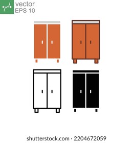 Armario, doble puerta Ropa simple. Mobiliario de madera natural, armario de elementos interiores de la habitación para concepto móvil y diseño web y aplicaciones. Ilustración vectorial. Diseño en fondo blanco. EPS10