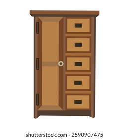 Wardrobe with drawers and storage compartment, classic wooden furniture design vector