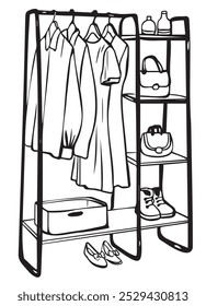 Wardrobe Fashion Store Hanger Black And White Illustration Simple Drawing Vector
