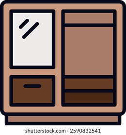 Wardrobe filled line Icon. Wardrobe vector, closet storage icon, modern wardrobe design, clothing storage filled line art, bedroom furniture symbol