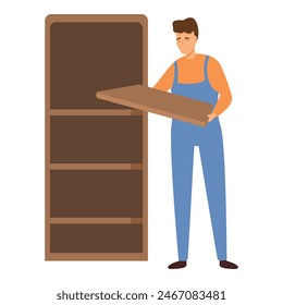 Wardrobe furniture assembly worker man icon cartoon vector. Home process. Worker tool