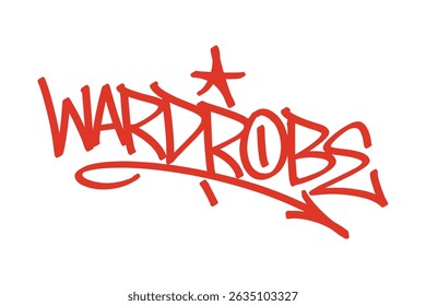 Wardrobe graffiti tag in bold red lettering on transparent background. Urban street art style, perfect for fashion, interior design, and creative graffiti projects with strong urban vibes.