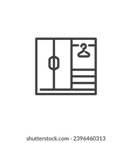 Wardrobe with hanger line icon. linear style sign for mobile concept and web design. Closed wardrobe outline vector icon. Furniture symbol, logo illustration. Vector graphics