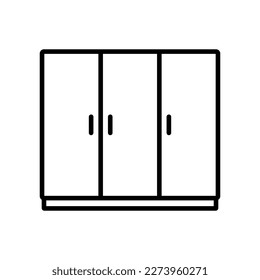 Wardrobe icon. Big cupboard. Black contour linear silhouette. Front view. Editable strokes. Vector simple flat graphic illustration. Isolated object on a white background. Isolate.