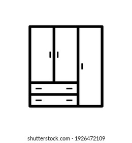 Wardrobe icon. Black contour linear silhouette. Front view. Vector flat graphic illustration. The isolated object on a white background. Isolate.