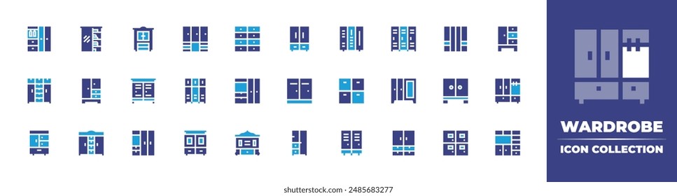 Wardrobe icon collection. Duotone color. Vector illustration. Containing wardrobe, furniture, cupboard, locker, closet, changingroom, lockers, cabinet.