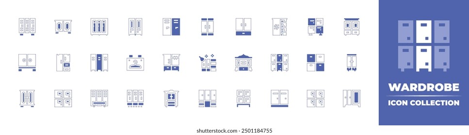 Wardrobe icon collection. Duotone style line stroke and bold. Vector illustration. Containing wardrobe, furniture, locker, changingroom, closet, lockers, lockerroom, cupboard, cabinet.