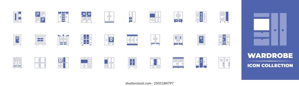 Wardrobe icon collection. Duotone style line stroke and bold. Vector illustration. Containing wardrobe, closet, locker, lockers, changingroom, cupboard, cabinet, dressingroom.