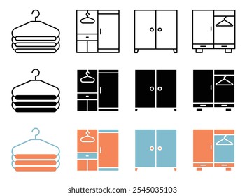 Wardrobe icon collection on white background