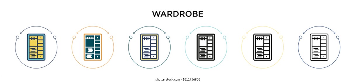 Wardrobe icon in filled, thin line, outline and stroke style. Vector illustration of two colored and black wardrobe vector icons designs can be used for mobile, ui, web