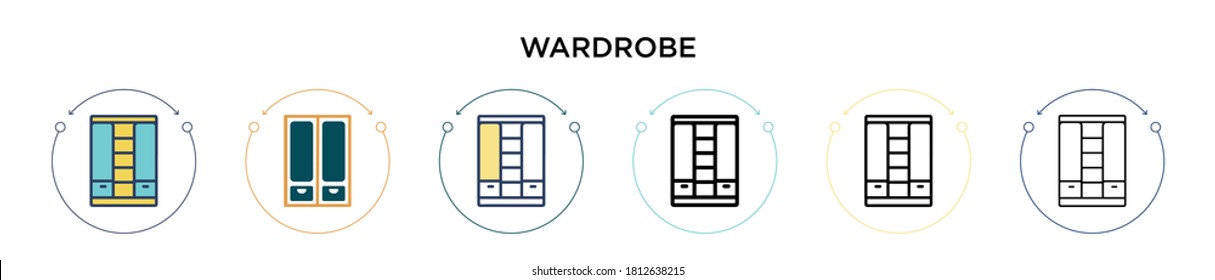 Wardrobe icon in filled, thin line, outline and stroke style. Vector illustration of two colored and black wardrobe vector icons designs can be used for mobile, ui, web