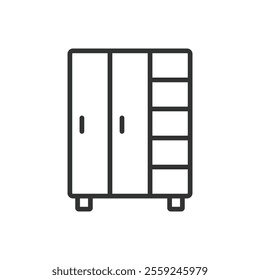 Wardrobe, icon in line design. Wardrobe, closet, clothing storage, dress cabinet, furniture, hanger, sliding door on white background vector. Wardrobe editable stroke icon