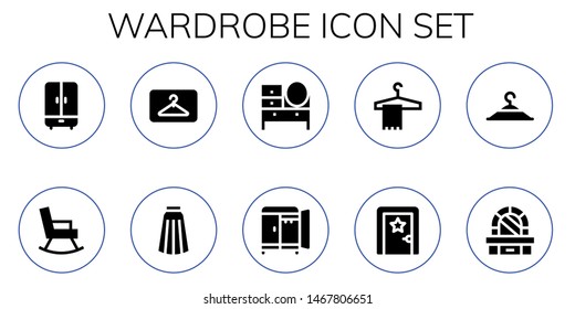 wardrobe icon set. 10 filled wardrobe icons.  Simple modern icons about  - Wardrobe, Rocking chair, Hanger, Skirt, Dressing table, Dressing room, Clothing hanger