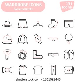 Wardrobe Icon Set In Black Thin Line Art.