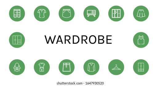 wardrobe icon set. Collection of Closet, Blouse, Skirt, Furniture, Wardrobe, Dressing table, Casual, Hanger, Undershirt icons