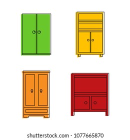 Wardrobe icon set. Color outline set of wardrobe vector icons for web design isolated on white background