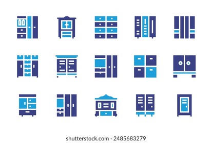 Wardrobe icon set. Duotone color. Vector illustration. Containing wardrobe, furniture, closet, lockers, locker, cabinet, cupboard.