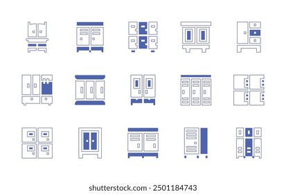 Wardrobe icon set. Duotone style line stroke and bold. Vector illustration. Containing wardrobe, locker, lockers, cabinet, closet, cupboard.