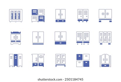 Wardrobe icon set. Duotone style line stroke and bold. Vector illustration. Containing wardrobe, closet, furniture, locker, lockers, lockerroom.