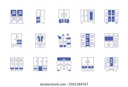 Wardrobe icon set. Duotone style line stroke and bold. Vector illustration. Containing wardrobe, cupboard, closet, lockers, changingroom, locker.