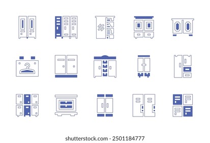 Wardrobe icon set. Duotone style line stroke and bold. Vector illustration. Containing wardrobe, closet, cupboard, lockers, locker, cabinet.