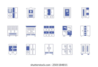 Wardrobe icon set. Duotone style line stroke and bold. Vector illustration. Containing wardrobe, changingroom, closet, locker, cupboard, lockers, lockerroom, cabinet.