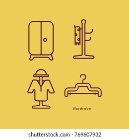 Wardrobe icon set. Simple forms. Flat design
