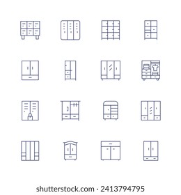 Wardrobe icon set. Thin line icon. Editable stroke. Containing lockers, closet, wardrobe, cupboard.