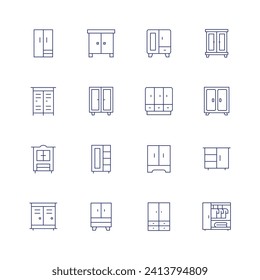 Wardrobe-Symbol-Set. Dünne Linie Symbol. Bearbeitbarer Strich. Schrank, Schließfach, Schrank, Schrank, Schließfach, Kleiderschrank.