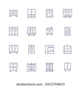 Wardrobe icon set. Thin line icon. Editable stroke. Containing cabinet, closet, lockers, lockerroom, dressingroom, changingroom, locker, wardrobe.