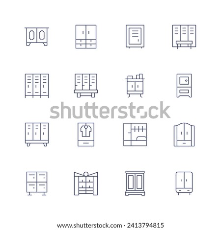 Wardrobe icon set. Thin line icon. Editable stroke. Containing cabinet, closet, lockers, lockerroom, dressingroom, changingroom, locker, wardrobe.