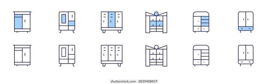 Wardrobe icon set in two styles, Duotone and Thin Line style. Editable stroke. lockers, dressingroom, wardrobe, cupboard