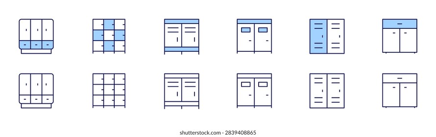 Wardrobe icon set in two styles, Duotone and Thin Line style. Editable stroke. lockers, dressingroom, wardrobe