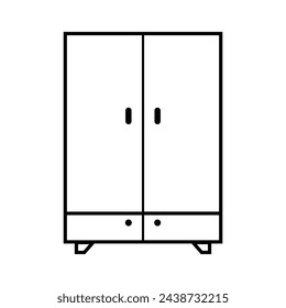 Wardrobe icon. Vector illustration of wardrobe with drawers. Architectural furniture symbol. Dressing room concept. Linear web pictogram isolated on white background. Front view.
