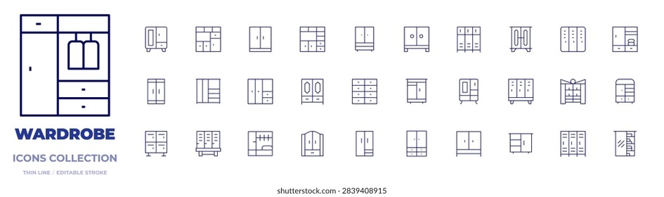 Wardrobe icons collection. Thin Line icons, editable stroke. closet, lockers, locker, cabinet, lockerroom, changingroom, dressingroom, cupboard, wardrobe