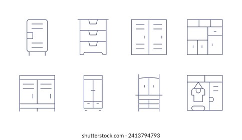 Wardrobe icons. Editable stroke. Containing locker, closet, lockers, cupboard, wardrobe.