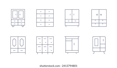 Wardrobe-Symbole. Bearbeitbarer Strich. Schrank, Schrank, Schließfächer, Schrank, Schrank.