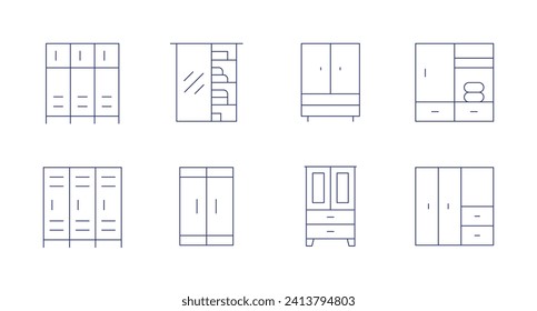 Wardrobe icons. Editable stroke. Containing locker, changingroom, wardrobe, closet.