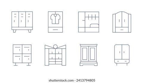 Wardrobe icons. Editable stroke. Containing lockers, closet, lockerroom, dressingroom, wardrobe.