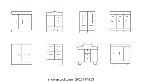 Wardrobe icons. Editable stroke. Containing cupboard, closet, locker, wardrobe.