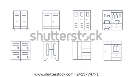 Wardrobe icons. Editable stroke. Containing locker, lockerroom, lockers, wardrobe.